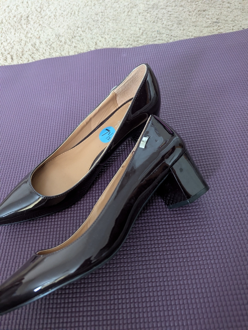 New Calvin Klein Patent Block Heel Pumps in Plum